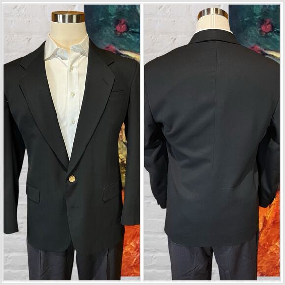 Vtg Christian Dior Monsieur 44R Black Gold Tone Buttons Designer Blazer Coat - Picture 6 of 16